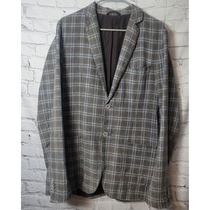 Abrams Blazer Mens  Brown Linen Cotton Plaid Sport Coat Jacket Two Button Casual
